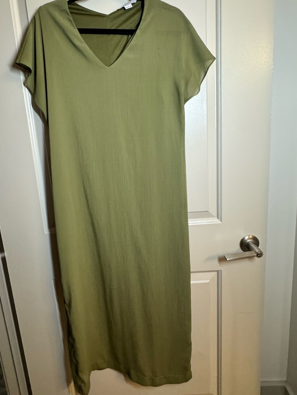 FAVLUX Olive Green V-Neck Midi Dress